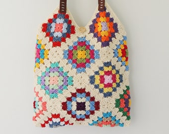 Crochet Bag, Granny Square Bag, Teacher Tote Bag, Crochet Tote Bag, Aesthetic Tote Bag, Knitting Bag, Crochet Purse, Boho Bag, Hippie Bag