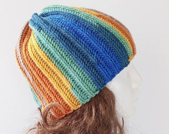 Fisherman Beanie, Rainbow Crochet Beanie Hat, Skull Cap, Knit Hat, Woman Winter Hat, Mens Crochet Hat, Lightweight Beanie, Hipster Beanie,