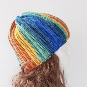 Rainbow Crochet Fisherman Beanie: Knit Skull Cap, Winter Hat