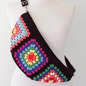 Crochet Granny Square Crossbody Bag: Boho Hippie Sling Purse