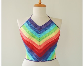 Rainbow Crochet Halter Top: Bohemian Festival Clothing
