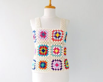 Granny Square Tank Top, Crochet Granny Square Top, Crochet Tank Top, Granny Square Top, Vintage Style Crochet Top, Gift for Her