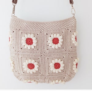 Crochet Crossbody Bag for Women, Granny Square Bag, Small Daisy Crossbody Bag, Floral Tote Bag, Crochet Messennger Bag, Crochet Purse