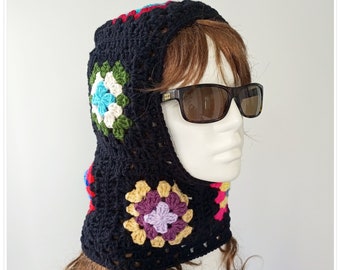 Balaclava Knit, Crochet Balaclava, Ski Mask, Balaclava Face Mask, Hooded Cowl, Granny Square Hat, Colorful Balaclava, Wool Balaclava