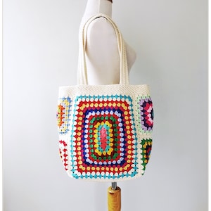 Crochet Granny Square Bag, Crochet Shoulder Bag, Granny Square Bag,1970s Bag, Tote Bag Aesthetic, Crochet Market Bag, Granny Square Purse
