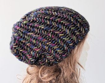 Crochet  Slouchy Beanie, Sparkle Hat, Sparkly Beanie, Herringbone Crochet Hat, Wool Hat, Womens Winter Hat, Glam Hat, Crochet Slouchy Hat