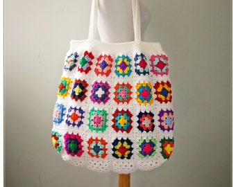 Granny Square Bag, Crochet Shoulder Bag, Retro Tote Bag, 1970s Bag, Crochet Vintage Style Bag, Tote Bag Aesthetic, Granny Square Purse