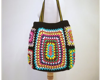 Crochet Tote Bag, Granny Square Bag, Crochet Shopping Bag, Crochet Purse, Boho Bag, Hippie Bag, Granny Square Purse, Vintage Style Bag