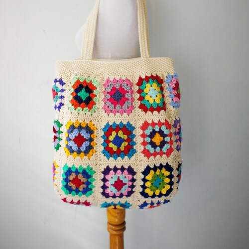 Crochet Tote Bag / Granny Square Bag / Bohemian Crochet Purse - Etsy
