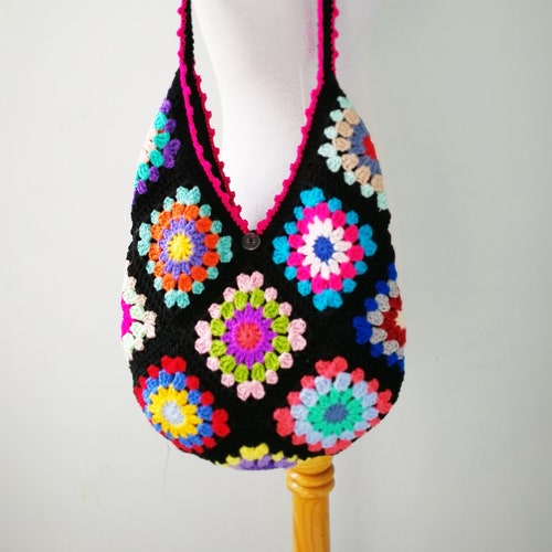 ZORA CRAFT Crochet Granny Square Shoulder Bag - Bohemian Sunflower Vintage Purse, Gift For Women - View #11
