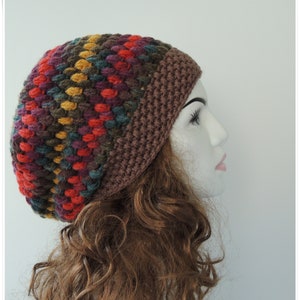 Striped Crochet Slouchy Beanie: Wool Blend Knit Tam