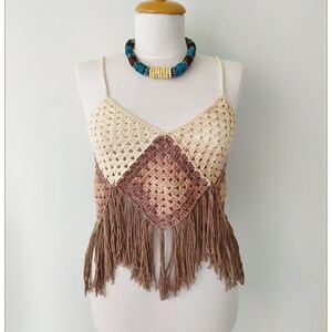 Handmade Organic Cotton Crochet Top: Boho Granny Square Festival Shirt