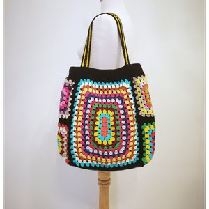 Crochet Tote Bag, Granny Square Bag, Crochet Shopping Bag, Crochet Purse, Boho Bag, Hippie Bag, Granny Square Purse, Vintage Style Bag
