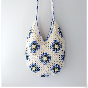 Crochet Granny Square Hobo Bag: Handmade Floral Cotton Shoulder Bag