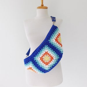 Crochet Granny Square Sling Bag: Adjustable Crossbody Purse