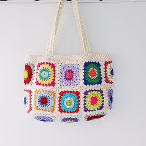 Granny Square Bag, Crochet Bag, Aesthetic Tote Bag, Knitting Bag, Hippie Bag, Teacher Tote Bag, Handmade Bag, Boho Bag, Crochet Shoulder Bag