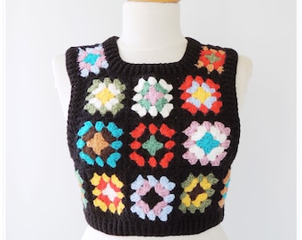 Sweater Vest, Crochet Wool Sweater, Granny Square Vest, Cropped Cozy Sweater, Crochet Vest For Woman, Knitted Vest, Cardigan Sweater