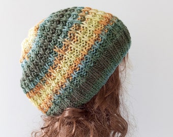 Slouchy Beanie, Knit Hat, Winter Hat for Man, Womens Winter Hats, Wool Hat, Knit Beanie, Green Beanie, Festival Hat, Woman Beanie, Boho Hat