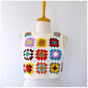 Sweater Vest, Crochet Wool Sweater, Granny Square Vest, Cropped Cozy Sweater, Crochet Vest For Woman, Knitted Vest, Cardigan Sweater