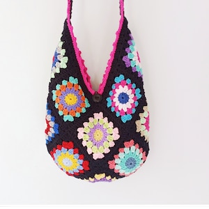 Crochet Granny Square Crossbody Bag: Handmade Cotton Hobo Purse