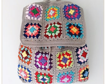 Colorful Backpack, Hippie Backpack, Festival Backpack, Back to School Backpack, Vintage Style Backpack, Tote Backpack,  Crocheted Backpack