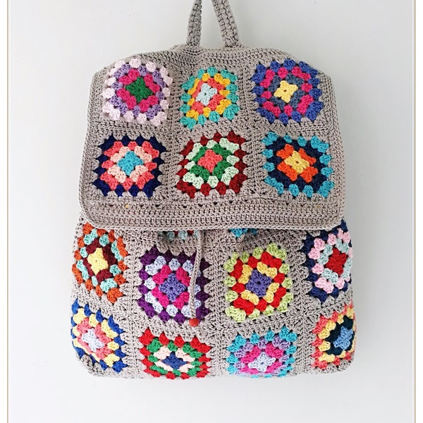 Colorful Backpack, Hippie Backpack, Festival Backpack, Back to School Backpack, Vintage Style Backpack, Tote Backpack,  Crocheted Backpack