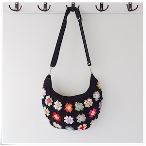 Crochet Granny Square Crossbody Bag with Adjustable Strap