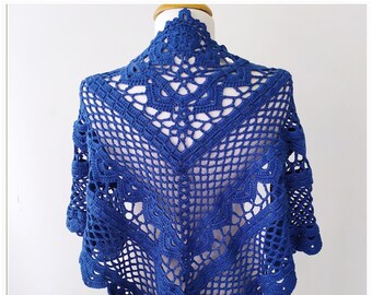 Crochet Shawl, Royal Blue Shawl, Wedding Shawl, Bridal shawl, Crocheted Evening Shawl, Bridesmaids Shawl, Bridesmaids Gift, Blue Shawl