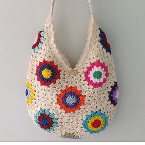 Crochet Hobo Bag Granny Square Bag Boho Bag Crochet Purse - Etsy