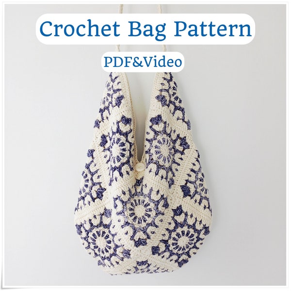 Granny Square Crochet Bag Pattern: Photo & Video Tutorial (PDF Pattern)