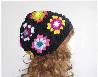 Hand Crocheted Slouchy Beanie: Wool Blend Boho Hat