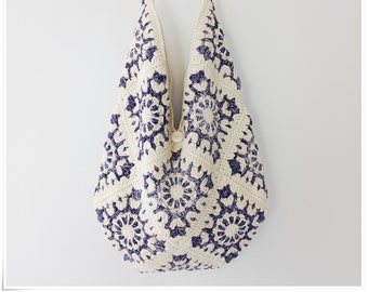 Gehaakte oma vierkante hobo tas, slouchy schoudertas, grote Crossbody tas, Boho Crossbody tas, gehaakte portemonnee, gehaakte draagtas, hippie tas