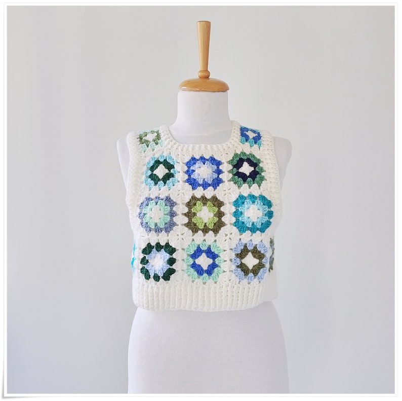 Crochet Granny Square Sweater Vest, Crop Wool Vest, Crochet Vest For Woman, Knitted Vest, Cardigan Sweater, Colorful Sweater, Boho Vest image 9