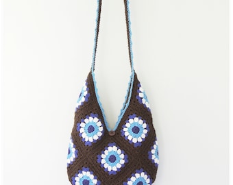 Crochet Bag, Granny Square Bag, Evil Eye Bag, Hobo Bag, Retro Bag, Boho Bag, Hippie Bag, Vintage Style Purse, Granny Square Purse, Gift