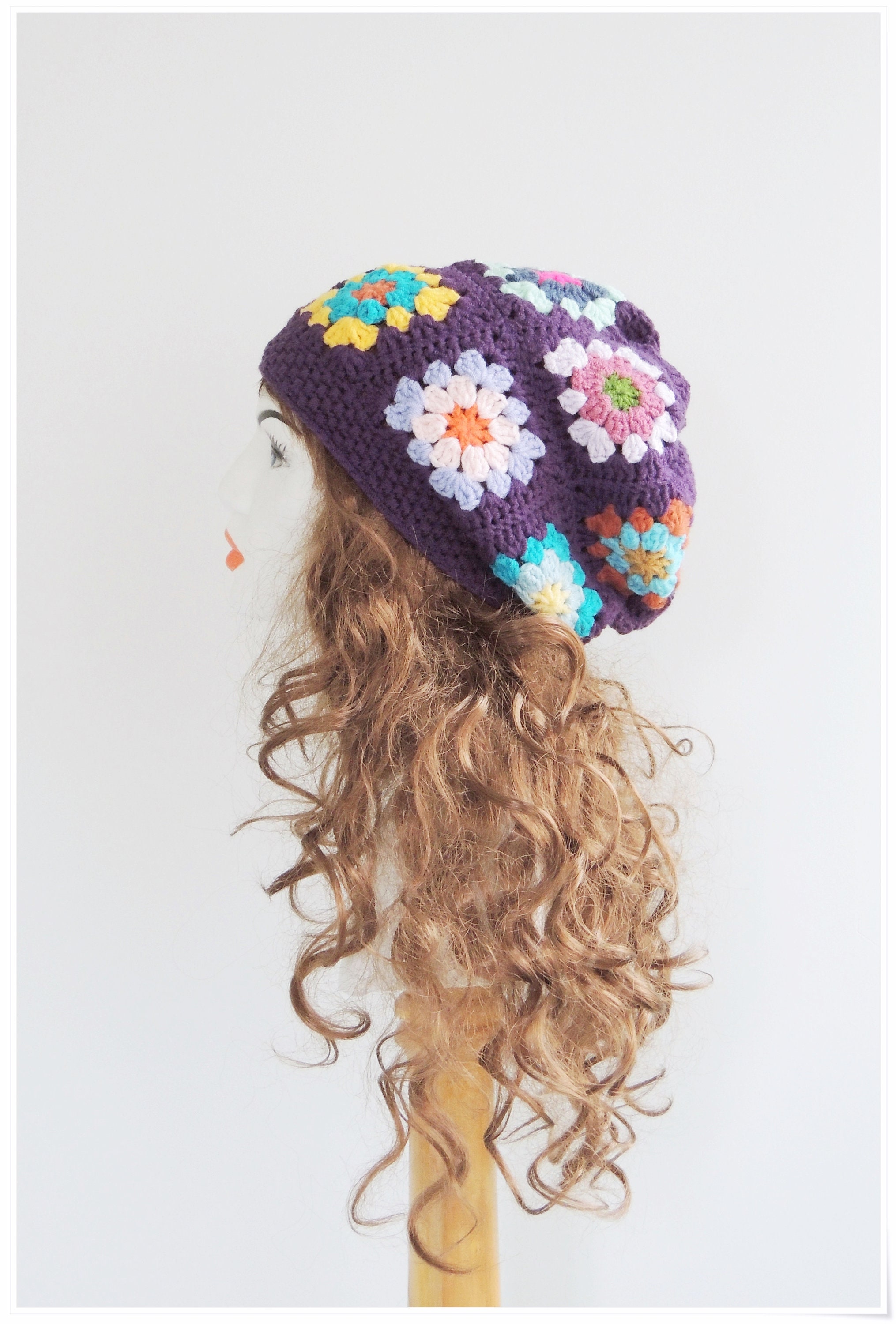4 Pack Crochet Slouchy Beanie Hats, Knit Floral Cutout Polyester, Summer Fall Summer Beanie with Brim and Flower Crochet Pattern – IraRott  main image 2