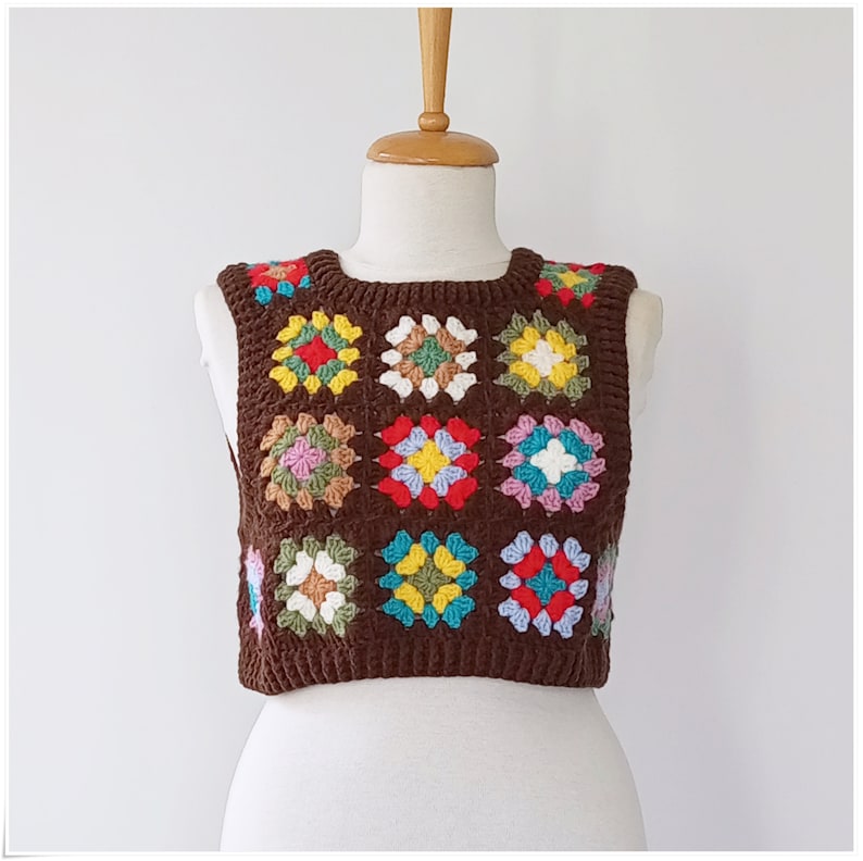 Sweater Vest, Crochet Wool Sweater, Granny Square Vest, Cropped Cozy Sweater, Crochet Vest For Woman, Knitted Vest, Cardigan Sweater image 1