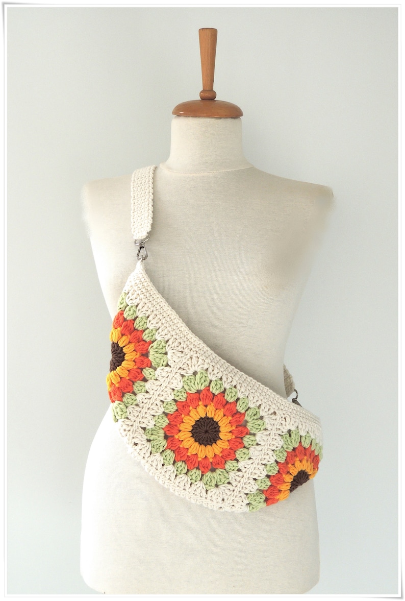 Bum Bag, Sunflower Bag, Fanny Pack, Hobo Bag Crossbody, Chest Bag, Granny Square Bag, Sling Bag, Crochet Bag, Patchwork Bag, Bohemian Bag image 2