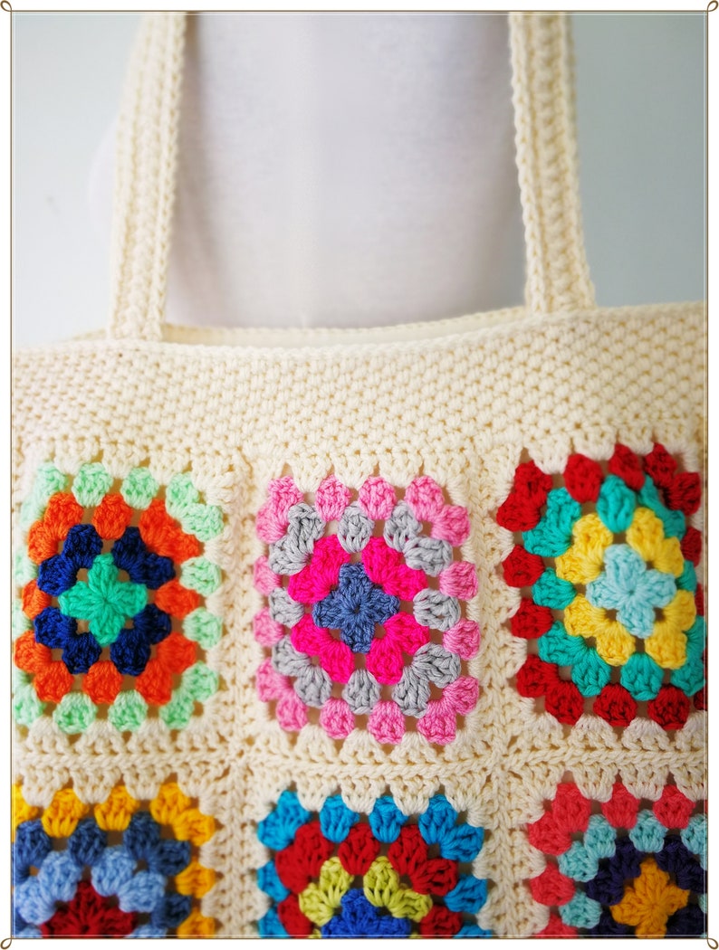 Crochet Bag, Granny Square Bag, Crochet Purse, Crochet Tote Bag, Retro Bag, Hippie Bag, Gift for Her, Boho Bag, Cream Crochet Bag image 3