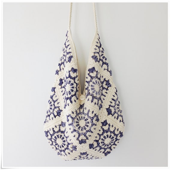 Crochet Granny Square Hobo Bag, Slouchy Shoulder Bag, Large Crossbody Bag, Boho Crossbody Bag, Crochet Purse, Crochet Tote Bag, Hippie Bag