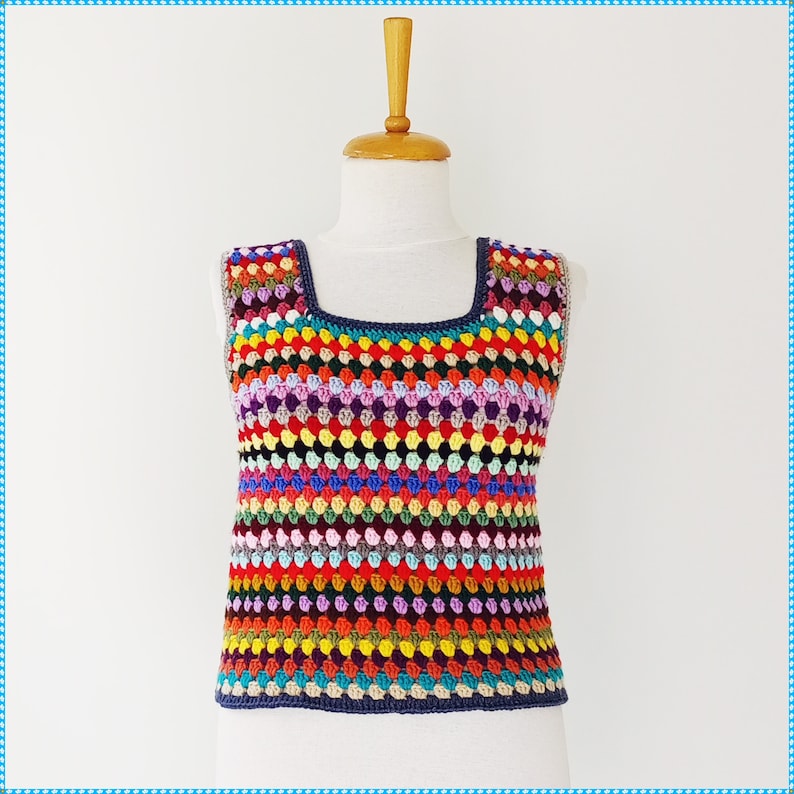 Crochet Granny Square Sweater, Women's Sweater Vest, Wool Vest, Crochet Crop Top, Cropped Sweater, Knitted Sweater, Granny Square Vest image 7