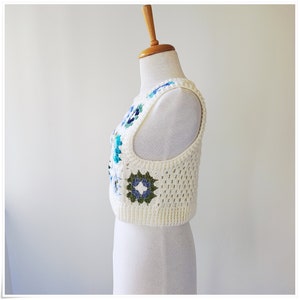 Crochet Granny Square Sweater Vest, Crop Wool Vest, Crochet Vest For Woman, Knitted Vest, Cardigan Sweater, Colorful Sweater, Boho Vest image 7