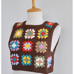 Sweater Vest, Crochet Wool Sweater, Granny Square Vest, Cropped Cozy Sweater, Crochet Vest For Woman, Knitted Vest, Cardigan Sweater image 9