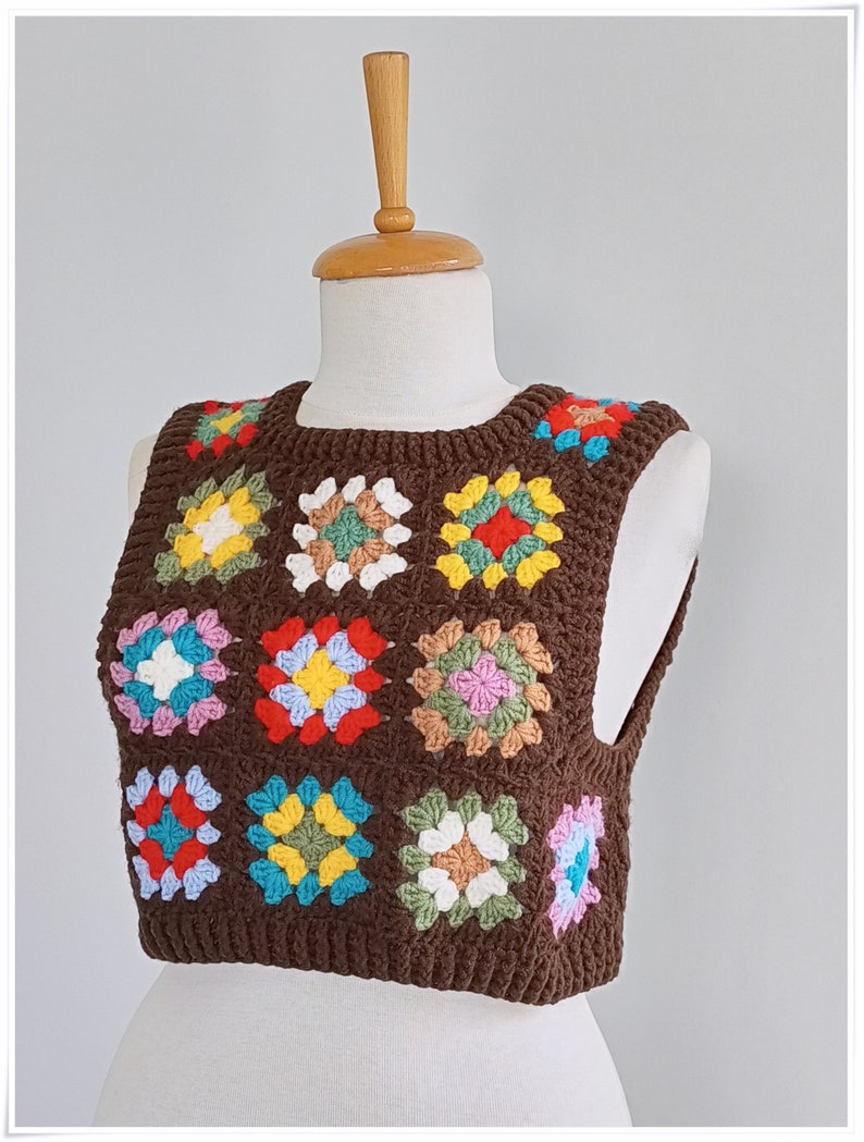 Sweater Vest, Crochet Wool Sweater, Granny Square Vest, Cropped Cozy Sweater, Crochet Vest For Woman, Knitted Vest, Cardigan Sweater image 9