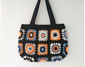 Crochet Bag, Granny Square Bag, Tote Bag Aesthetic, Crochet Shoulder Bag, Teacher Tote Bag, Crochet  Purse, Flower Tote Bag, Boho Bag