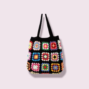 Crochet Granny Square Tote Bag: Handmade Cotton Bohemian Purse
