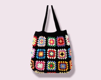 Crochet Granny Square Bag, Crochet Tote Bag, Granny Square Crochet Bag,  Crochet Purse, Bohemian Bag, Shoulder Bag, Tote Bag for Women