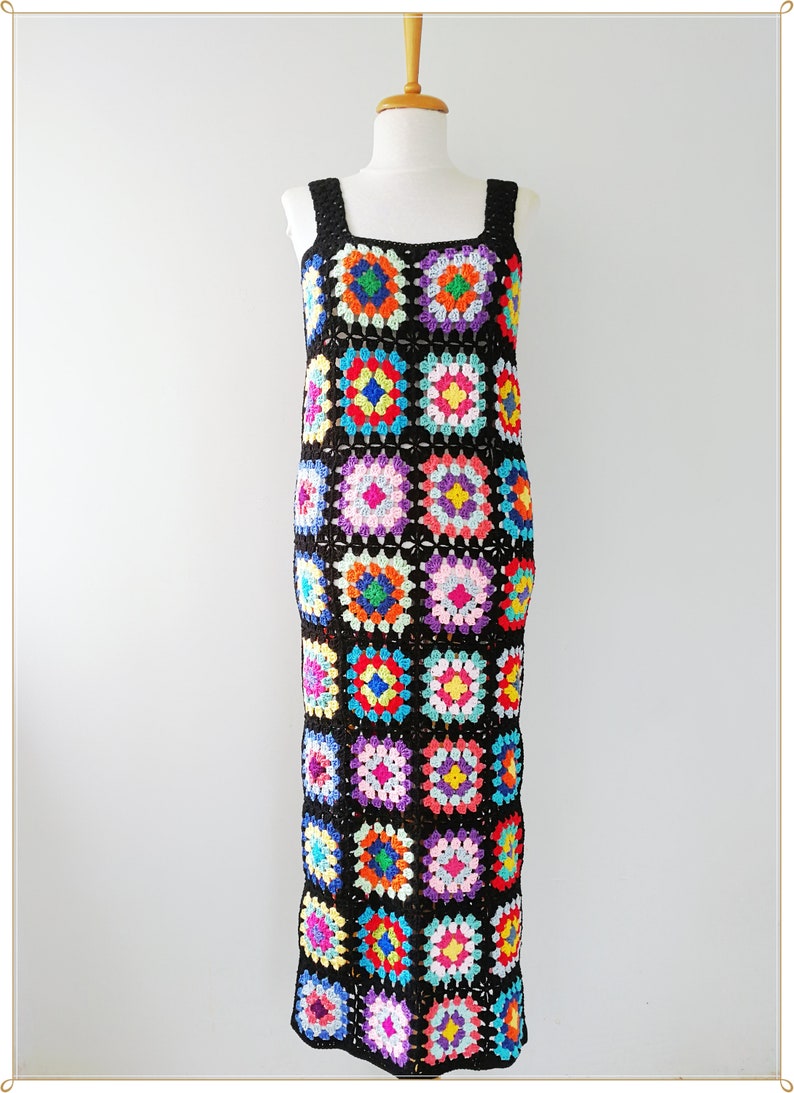Granny Square Dress, Crochet Dress, Retro Dress, Hippie Dress, Boho Dress, Vintage Design, Gift, Crochet Summer Dress, Colorful Dress image 5
