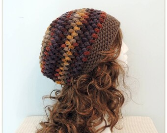 Crochet Wool Beanie: Granny Stripe Boho Hat