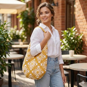 Bolso de ganchillo cuadrado de abuela, bolso de hombro holgado, bolso bandolera grande, bolso bandolera bohemio, bolso de ganchillo, bolso tote mostaza, bolso hippie imagen 3