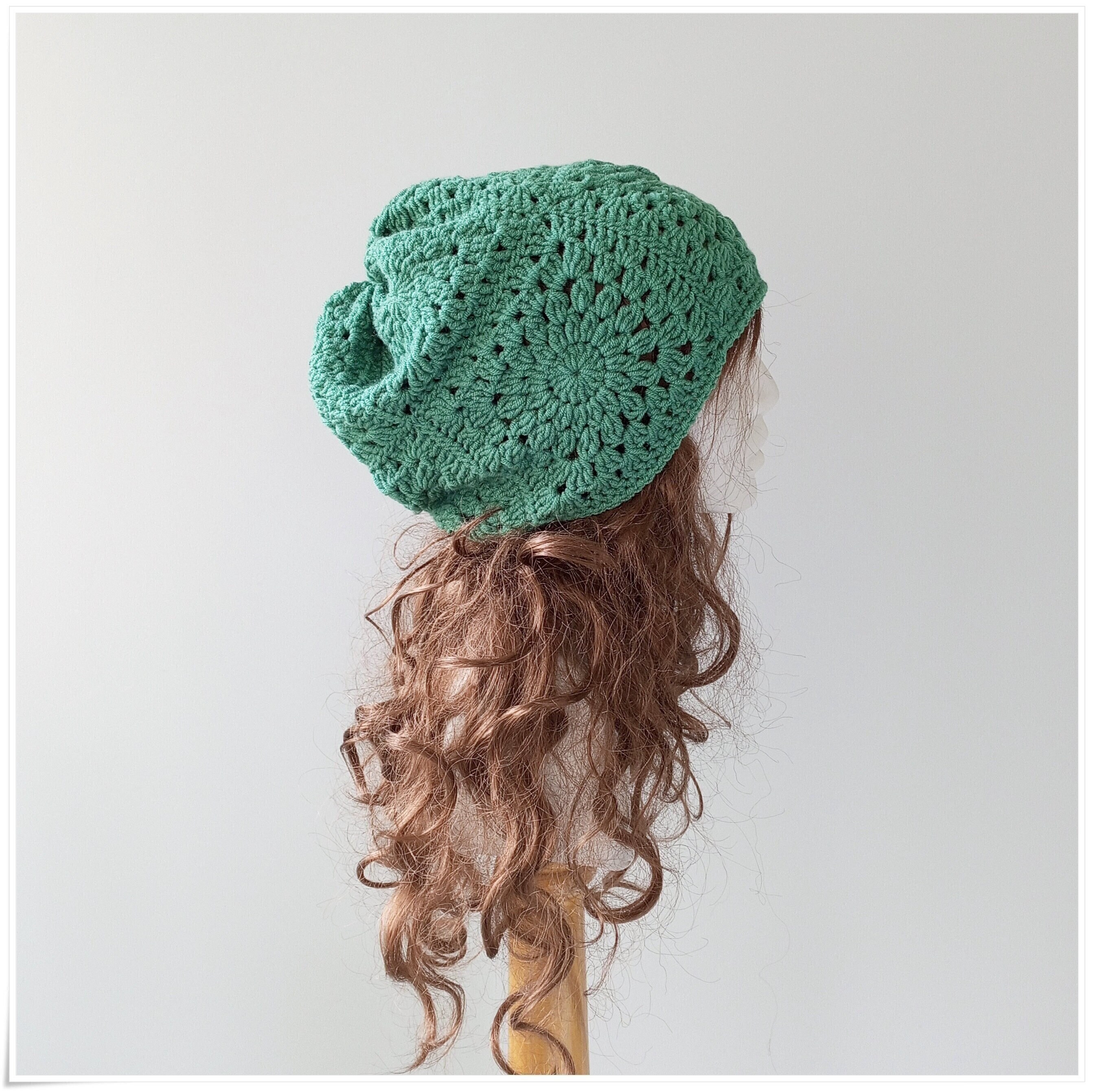 Handmade Crochet Granny Square Slouchy Beanie - Wool Winter Hat